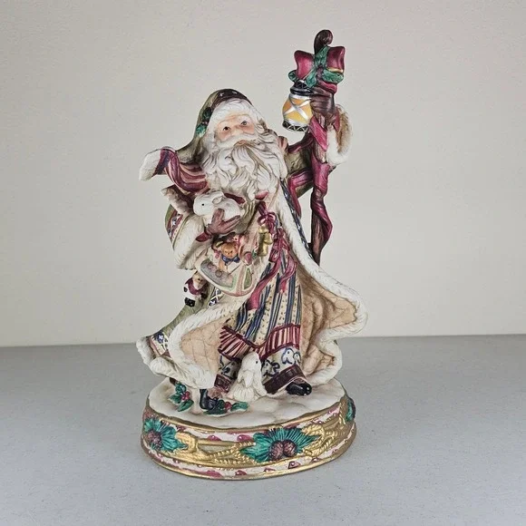 Vintage Old Fashioned Porcelain Santa with bunnies music box Christmas decor