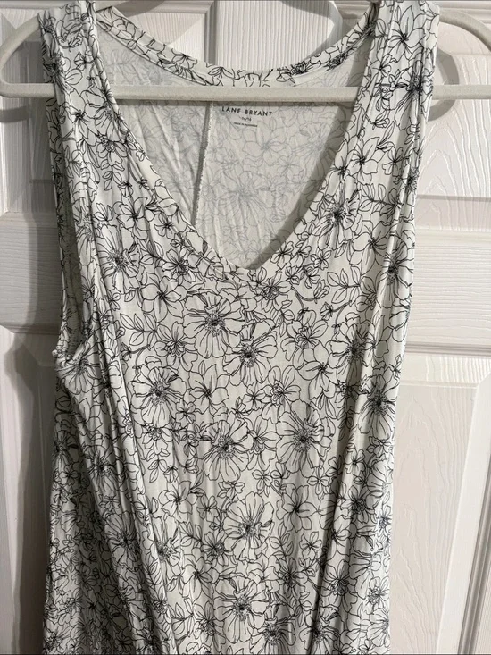 Lane Bryant White Tank Top with Black Floral Outline
