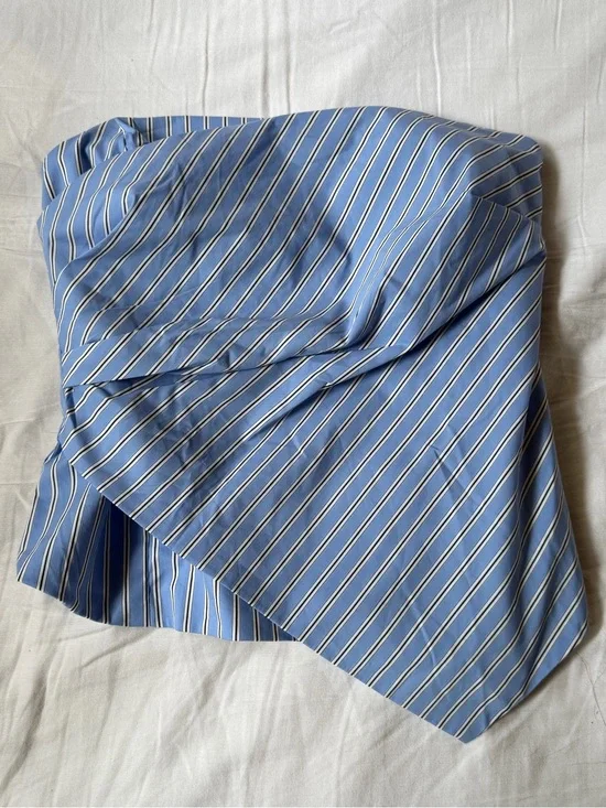 Mango Light Blue and White Striped Smocked Tube Top
