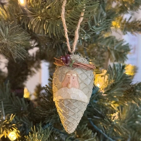 Pinecone Santa Ornament - Cream and Brown