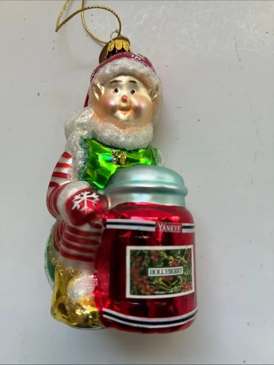 Yankee Candle Handblown Glass Elf Ornament in Red, Green and Gold