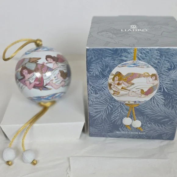 Lladro Angels Choir Ball Porcelain Christmas Ornament two string tassel with Box