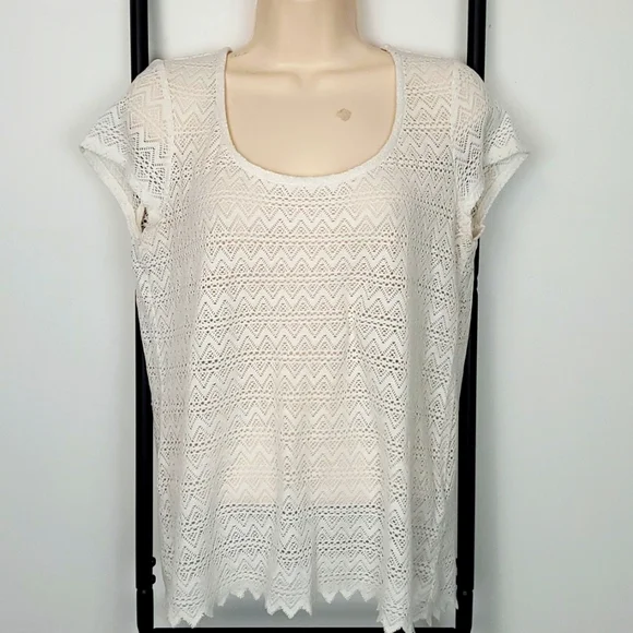 Lucky Brand White t-shirt top mesh oversize boho women size S
