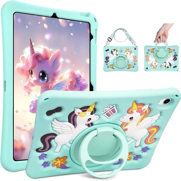 Coolden Unicorn Kids iPad Case A16 11th/10th Gen 11”/10.9” w/ Strap Blue
