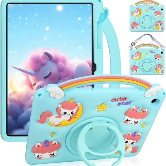 Cute Kids Tablet Case Samsung Galaxy Tab A9 Plus 11” w/ Strap & Stand – Blue