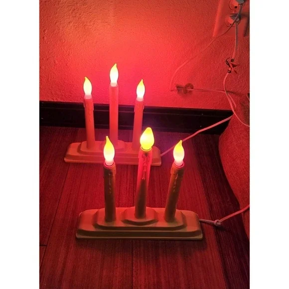 VINTAGE 2 sets Christmas Candelabras‎ Window Candles 3 light Electric Tested