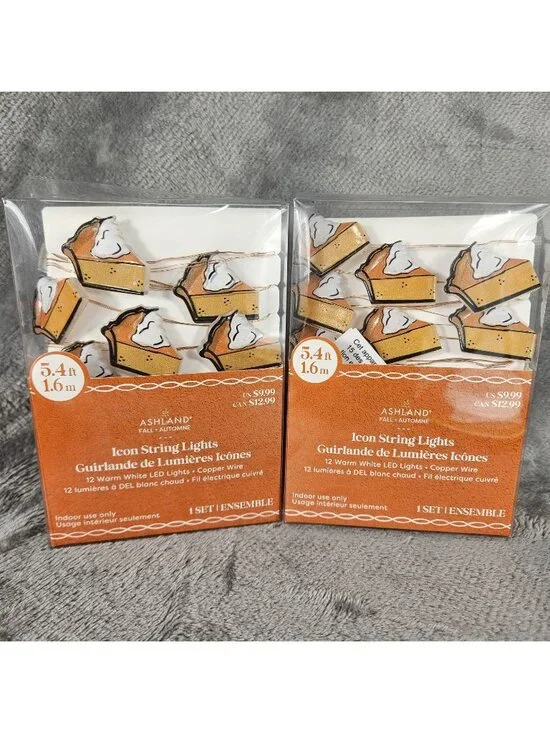 Halloween Orange Pumpkin Pie LED String Lights Lot of 2 Holiday Fall Thanksgivng