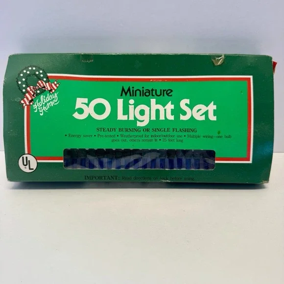 Vintage Holiday Home 50‎ Mini Blue Christmas Light Set 25ft TESTED