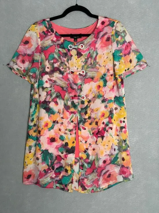 Slim Factor by Investments Watercolor Floral Top Women's Small NEW