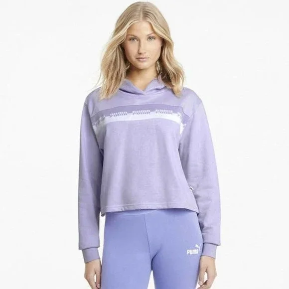 New Puma Logo Print Fleece Hoodie Long Sleeve Light Lavender Womens Size 1X