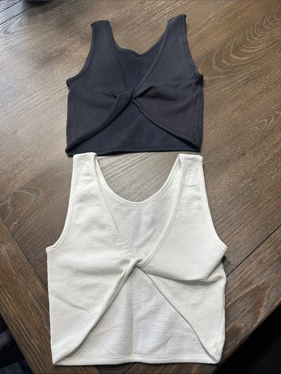 By Together Twist Front Crop Tank in Black & White