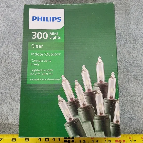 Philips 300 Mini Lights Clear Indoor Outdoor Green‎ Wire Christmas 62.2ft