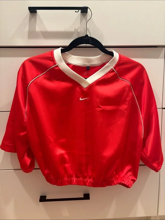 Nike Red Cropped Athletic Top with White Trim