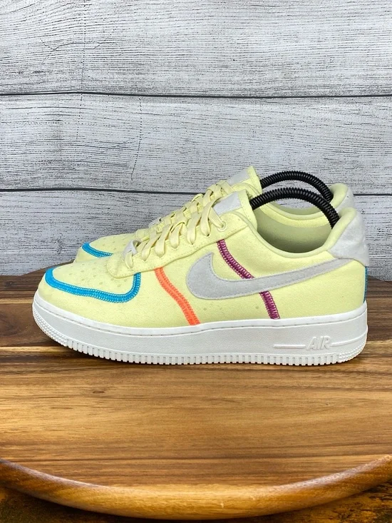 Nike Air Force 1 07 Low LX Stitched Canvas Life Lime Yellow Shoe Womens Size 8.5
