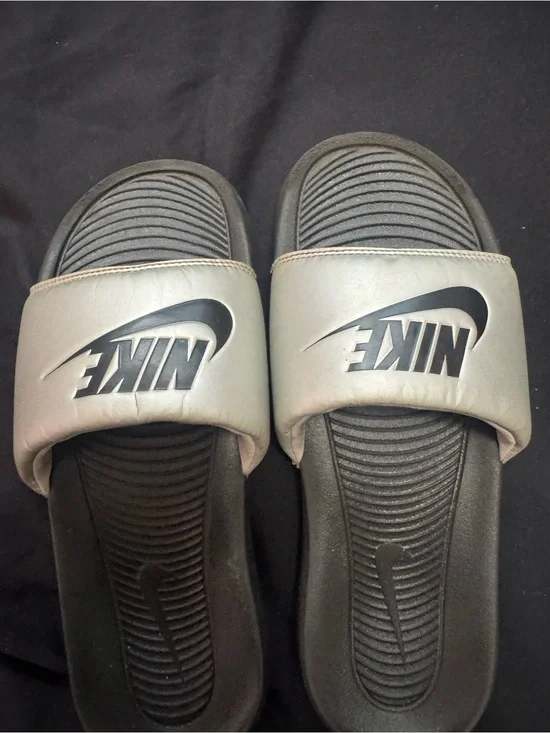 Nike Silver Strap Black Slide Sandals