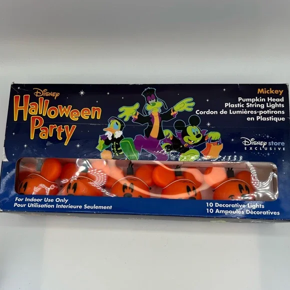 Disney Orange Halloween Mickey Mouse Pumpkin Head String Light Christmas Holiday