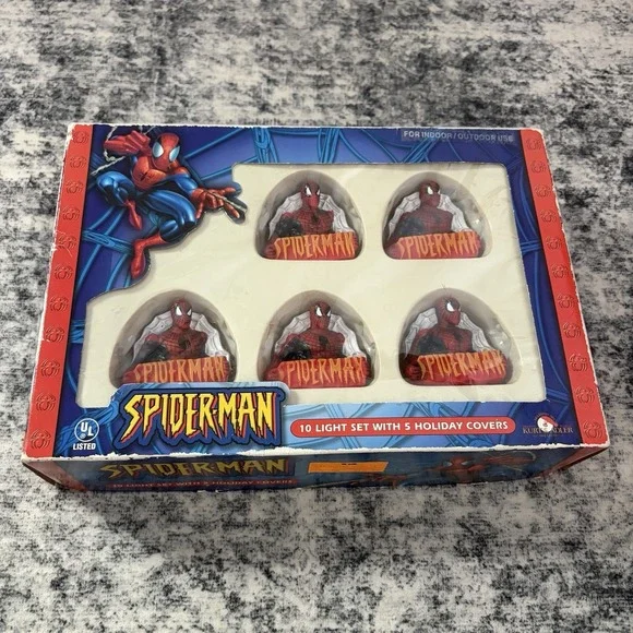 Vintage Marvel Spiderman Kurt Adler 10 Holiday Light Set Christmas 2003 Tested