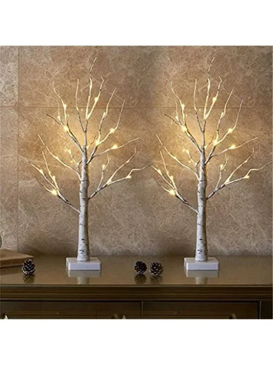 LED Birch Tree Light 2FT Table Decor USB Battery Timer Warm White Branches