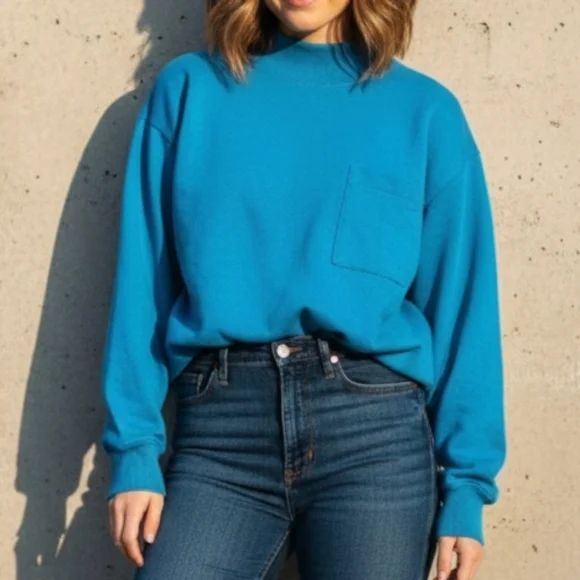 VTG Cheetah by Mervyn’s Electric Blue Mock Neck Sweatshirt - Medium