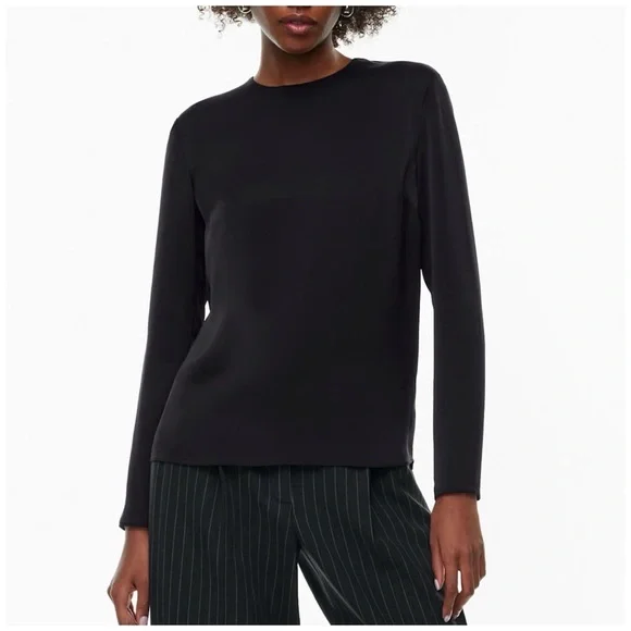 Aritzia Babaton Hamilton Black Satin Long Sleeve Blouse Top Small