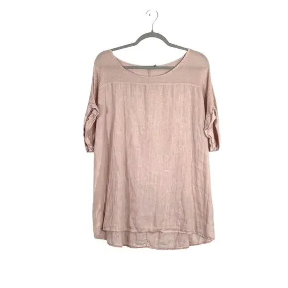 Lungo L'Arno 100% Linen Made in Italy Pink Short Sleeve Top Sz 1X Lagenlook