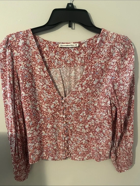 Abercrombie & Fitch Women's Rust Floral Button-Front Top