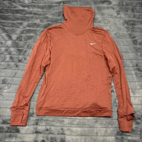 Nike Therma-FIT Running Top Womens Medium Rust Orange Funnel Neck Thumbholes