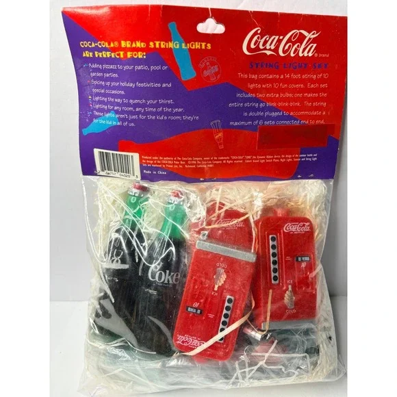 Vintage 1996 Coca-Cola String Light‎ Set 14ft 10 Lights Bottles Vending Machines