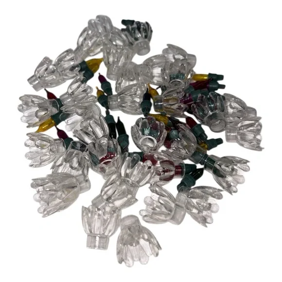 35 Vintage Plastic Flower Tulip Reflector Covers & Bulbs Christmas String Lights