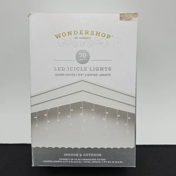 Wondershop LED Icicle Lights 70 Count Warm White White Wire Indoor Outdoor 9.5ft