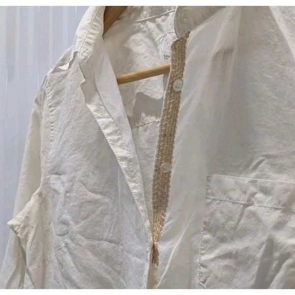 Boho Coastal Grandma Cream Sequin‎ J.Crew Boy Shirt Button Up Cotton Size 6