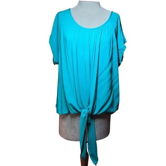 Blue Front Tie Back Cut Out Tee Size 1X