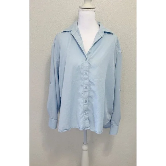 Babaton Aritzia Light Blue Lyocell Button Down Shirt Oversized 2XS