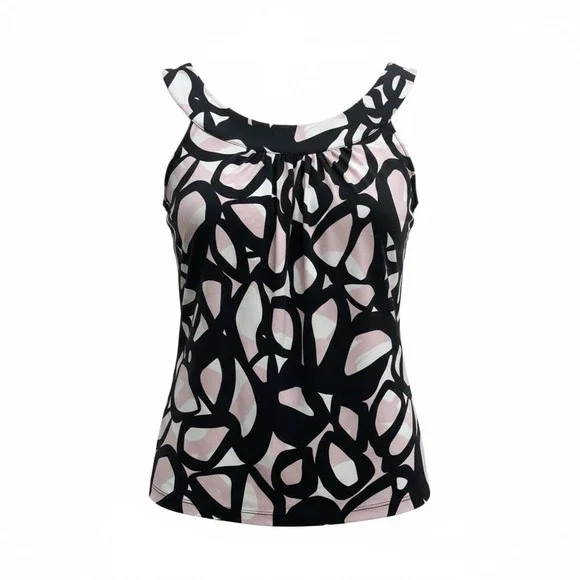 Calvin Klein Sleeveless Cowl Neck Top Blouse Pink Black Stretchy Size S RN#54163