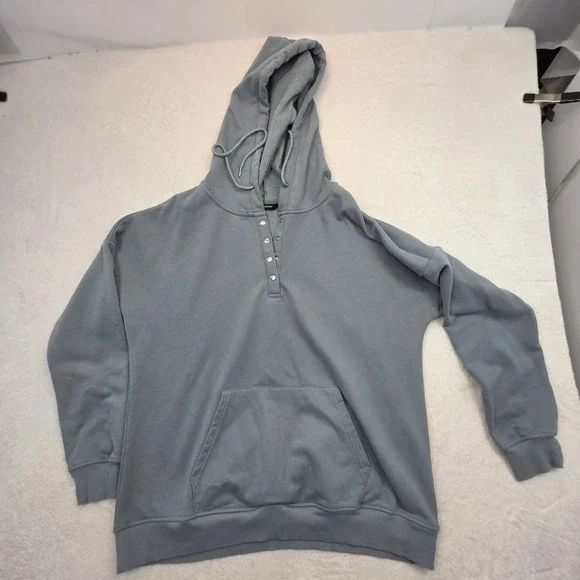 Dokotoo Womens 2XL Blue Hooded Sweatshirt Snap Henley Pullover Fleece Hoodie