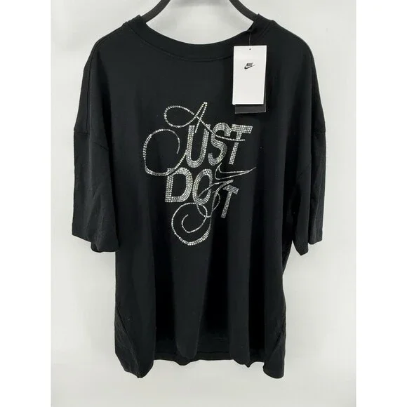 NWT Nike Black Bling Embellished Short Sleeve T-Shirt Women's Size Medium