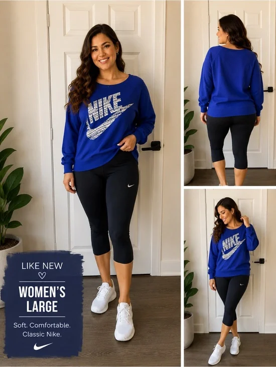 Nike Black Capri Leggings with Blue Sweatshirt Accent