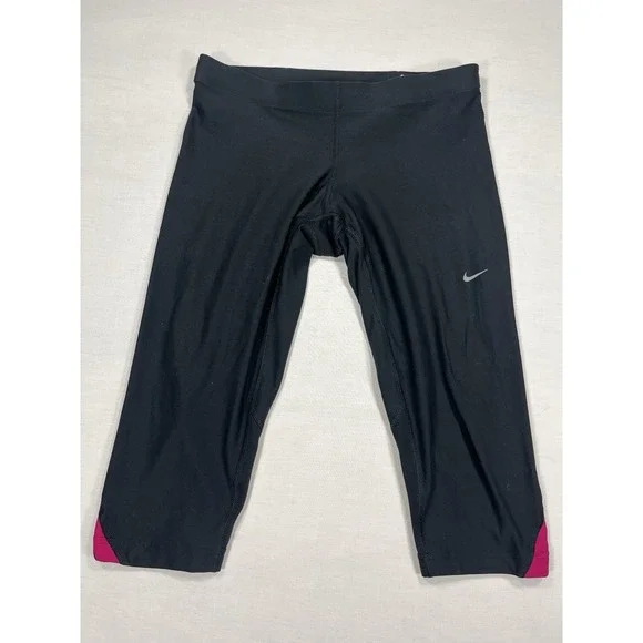 Nike Dri-Fit Capri Running Leggings Womens Small Black Orange Pink Athletic Crop