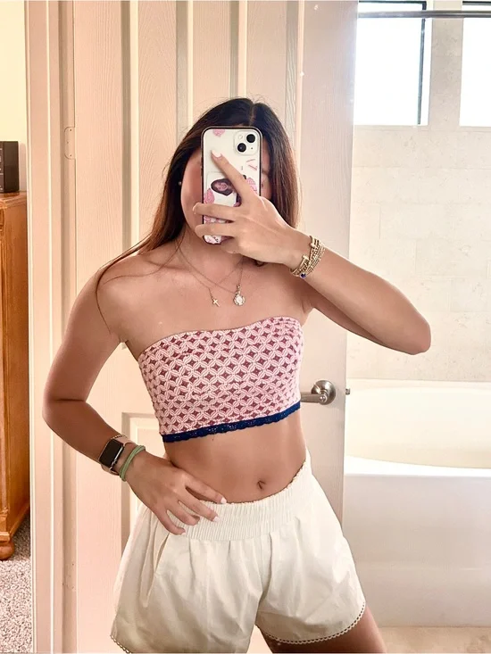 Gilly Hicks Pink Crochet Bandeau Top