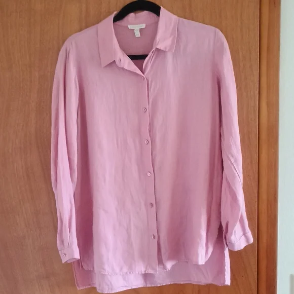 Eileen Fisher Lightweight Linen Shirt in Blush Rose - Oversized & Soft - XXS