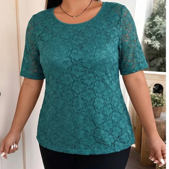 Maurices Romantic Going Out NWT XXL Green Short Sleeve Lace Top