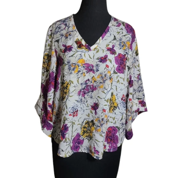 Allison Joy floral print v neck high low women's size small boho top