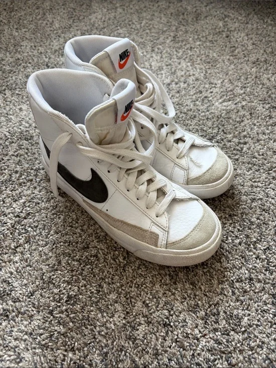 Nike High-Top Sneakers White with Black Swoosh and Cream Accents