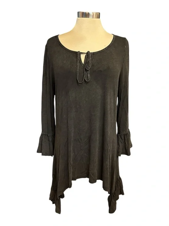 ANDREE BY UNIT Tie-Front Ruffle asymmetrical Hem Tunic long sleeves Sz large