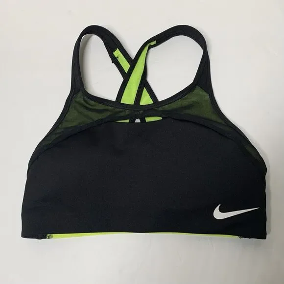 NIKE Sports Bra Small Black Neon Yellow with Padding