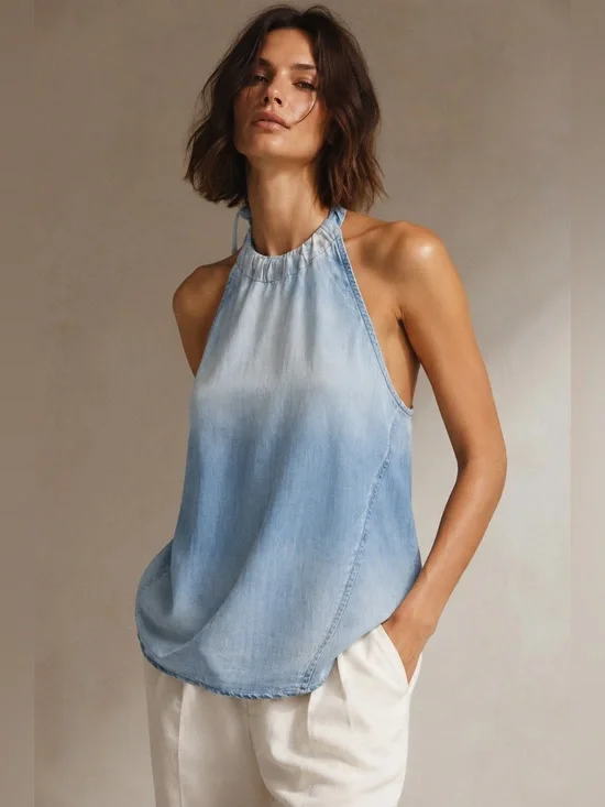 Cloth & Stone by Anthropologie Chambray Tie Neck Halter Tank Top S