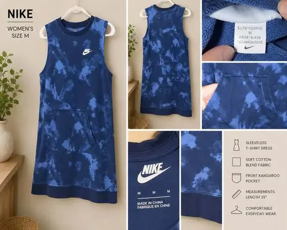 Nike Women's Sleeveless French Terry Tie-Dye Dress with Front Kangaroo Pocket