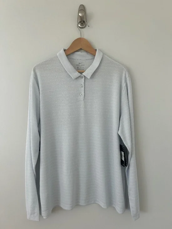 NWT Nike Dry Golf Polo Shirt Long Sleeve Pale Blue Striped Sz XXL