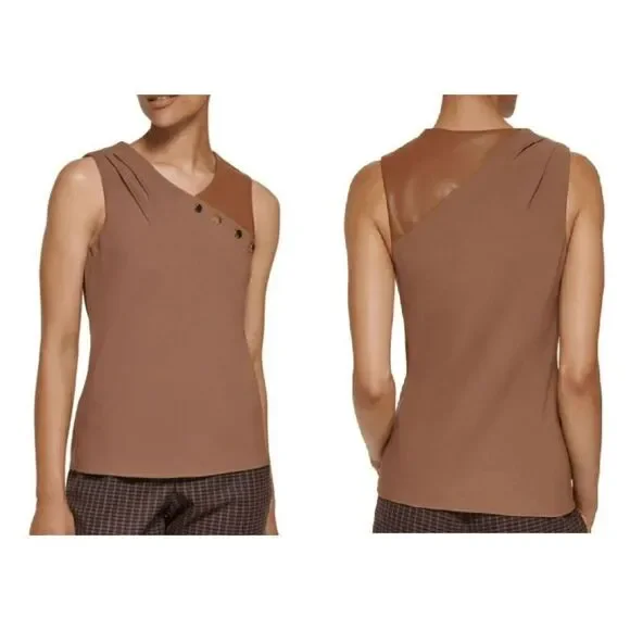 DKNY Women's Petites Mixed Media Casual Blouse PXL