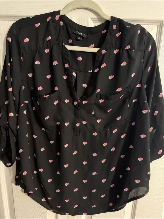 torrid Black Blouse with Pink Heart Print